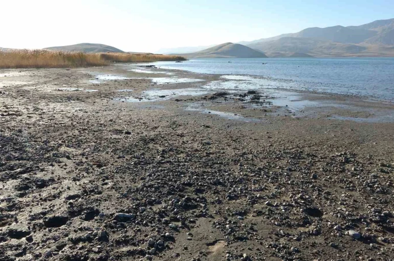 Erçek Gölü’nde su çekilince mikrobiyalitler ortaya çıktı 
