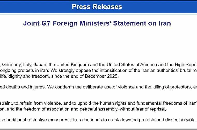 G7 ülkelerinden İran’a kınama: "Muhalefete yönelik baskının sürmesi halinde ek kısıtlayıcı tedbirler uygulamaya hazırız" 