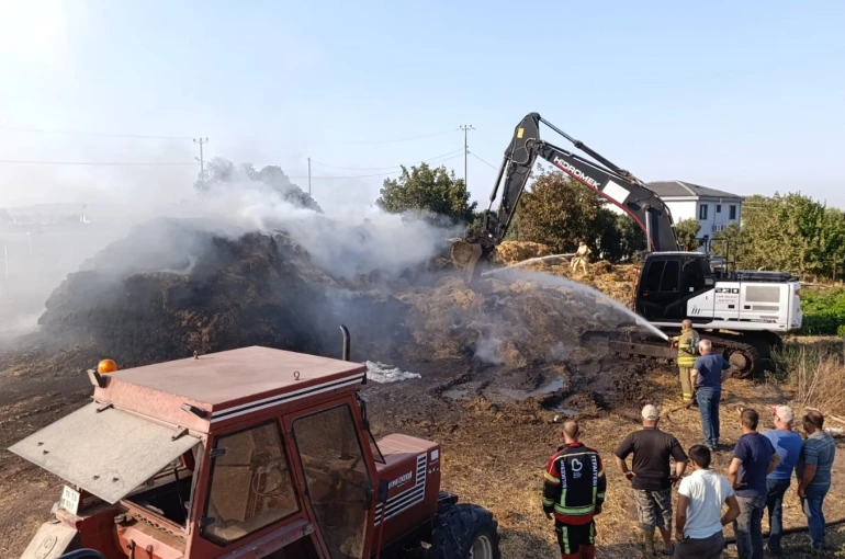Gönen’de korkutan yangın: 90 ton saman kül oldu 