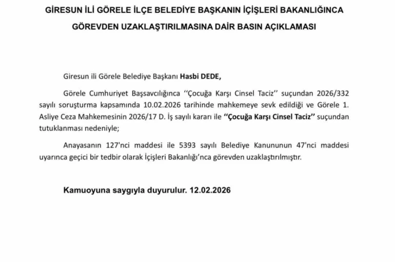 Görele Belediye Başkanı Dede, İçişleri Bakanlığınca görevden uzaklaştırıldı 