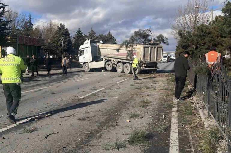 Görenleri pes dedirten kazada tır ağaçları ezip karşı şeritte durabildi 