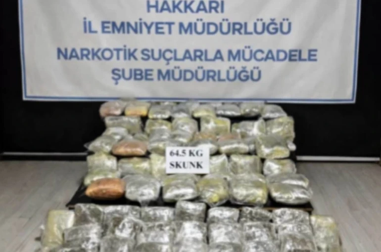 Hakkari’de 64,5 kilogram skunk ele geçirildi 