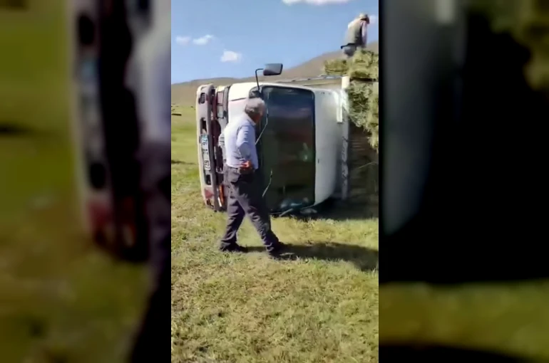 Iğdır’da ot yüklü kamyonet devrildi