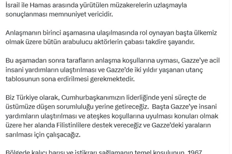 İletişim Başkanı Duran: "İsrail ile Hamas arasındaki uzlaşma memnuniyet verici"