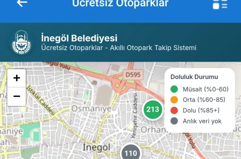 İnegöl’de ücretsiz otoparkların anlık doluluk oranı artık cebinizde 