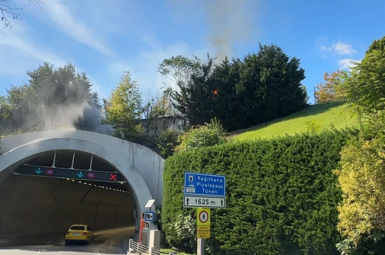 Kağıthane Piyalepaşa Tüneli’nin girişindeki ağaçlık alanda korkutan yangın 