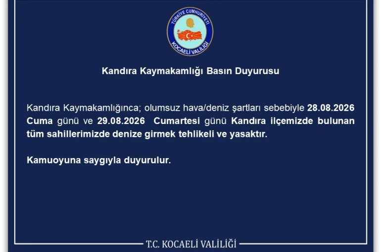 Kandıra’da denize girişler iki gün süreyle yasaklandı