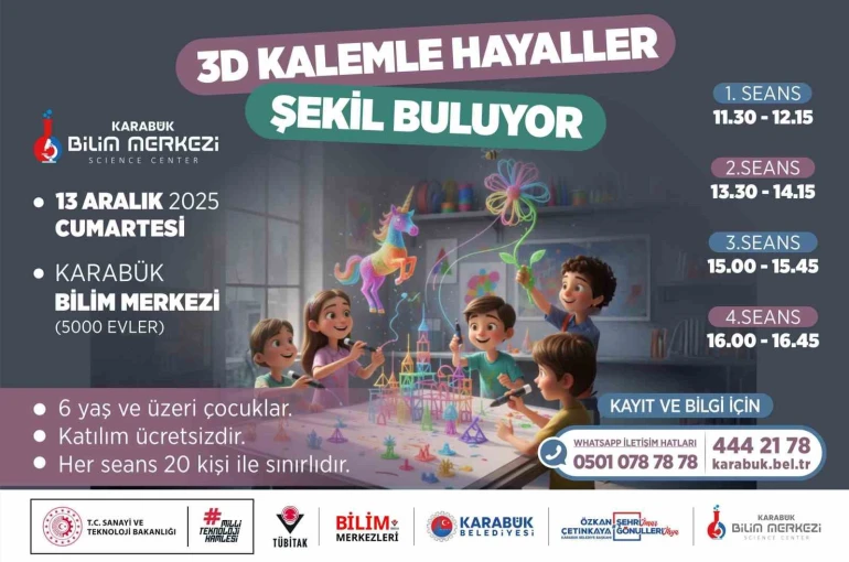 Karabük Bilim Merkezi çocuklara yönelik "3 Boyutlu Kalem Atölyesi" düzenliyor 