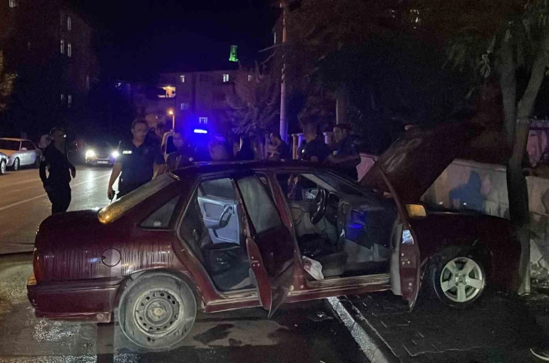 Karaman’da park halindeyken hareket eden otomobil, ağaca çarparak yandı 