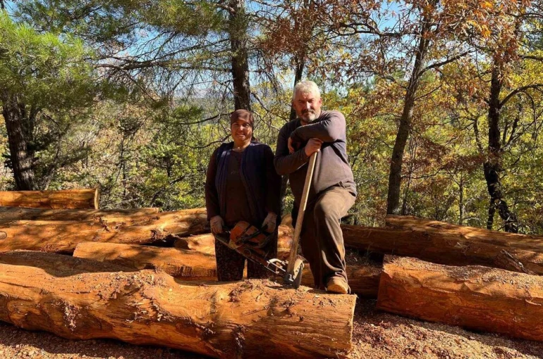 Karı-koca 35 yıldır ormanlarda damgalanan ağaçları kesiyorlar 