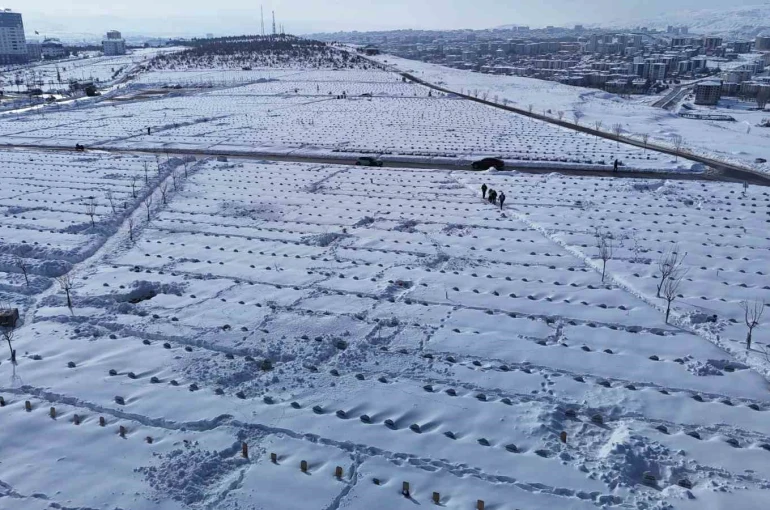 Karla kaplanan mezarda yakınlarının kabirlerini bulmakta zorlandılar 