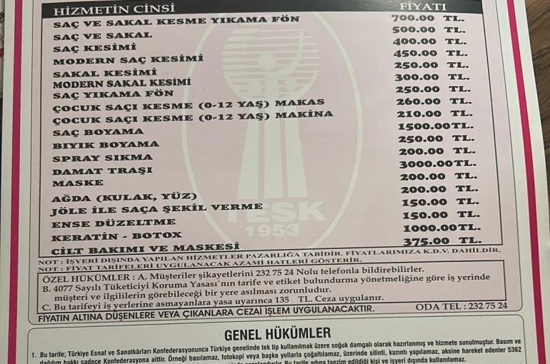 Kayseri’de berber ücretlerine zam
