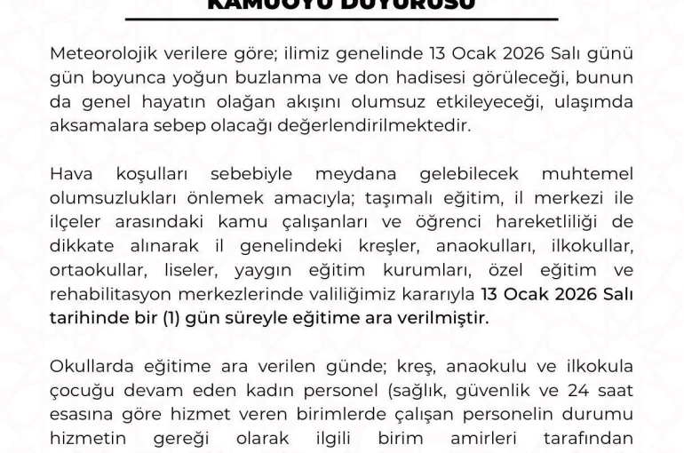 Kayseri’de eğitime 1 gün ara verildi 