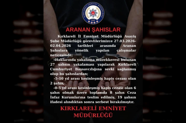 Kırklareli’nde aranan 8 kişi yakalandı 