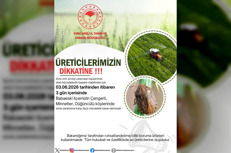 Kırklareli’nde süne zararlısına karşı ilaçlama uyarısı 