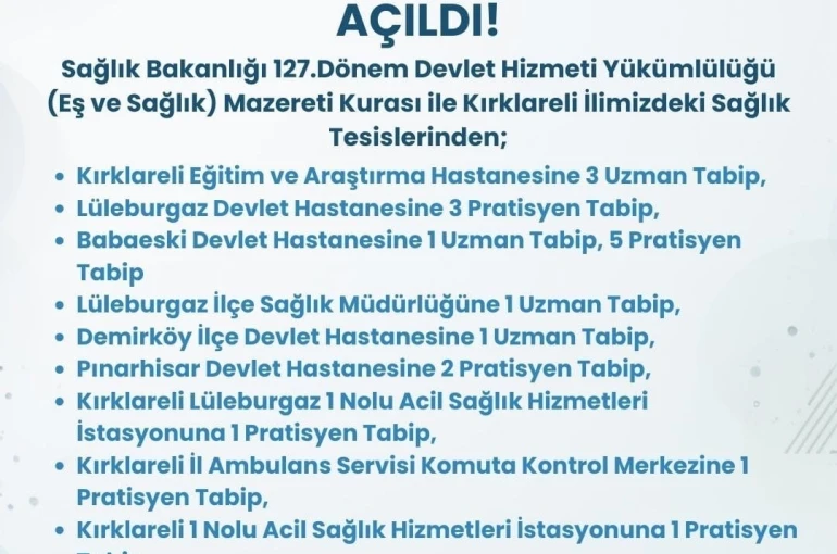 Kırklareli’ne 21 hekim kadrosu tahsis edildi 