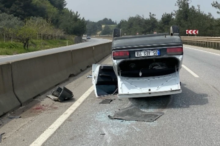 Kontrolden çıkan otomobil takla atıp ters durdu 