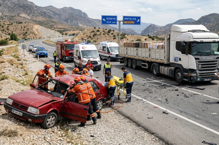 Konya yolunda TIR ile otomobil çarpıştı! 2 yaralı