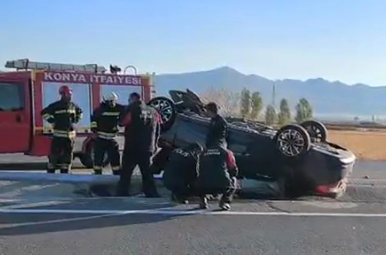Konya’da otomobil takla attı: 3 yaralı 
