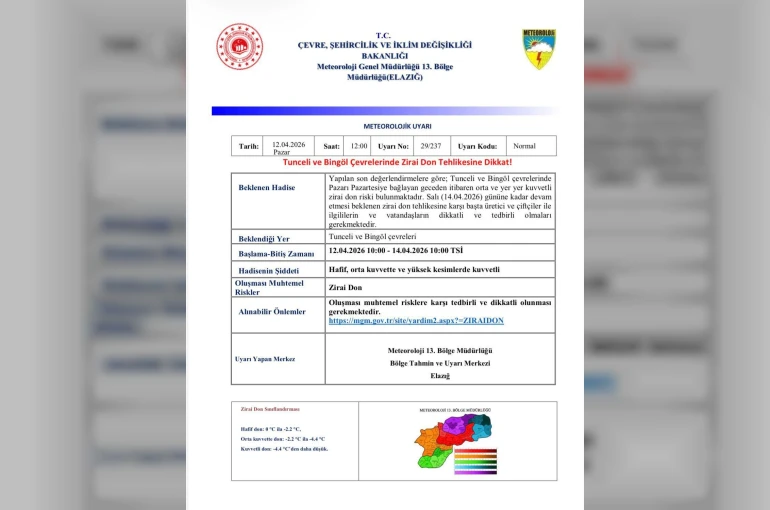 Meteorolojiden Bingöl ve Tunceli için zirai don uyarısı