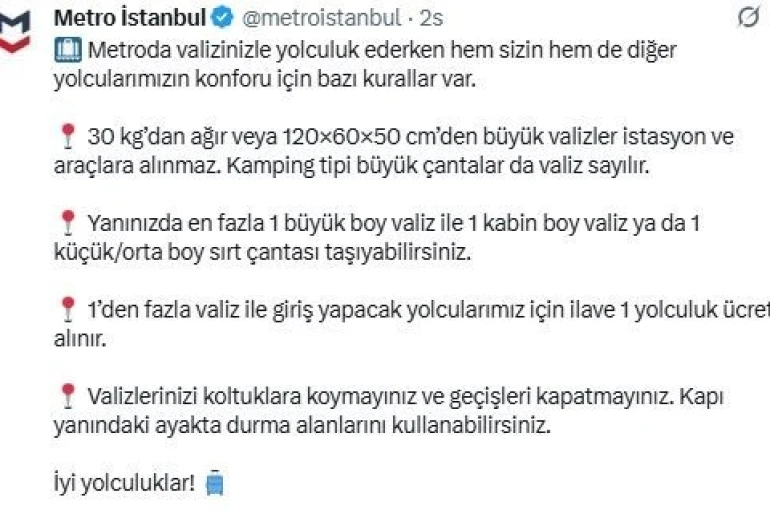 Metro İstanbul’da "valiz için ek ücret" dönemi