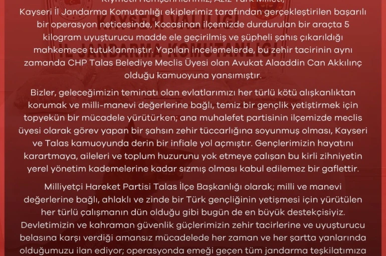 MHP’den uyuşturucuyla yakalanan CHP’li meclis üyesine tepki 