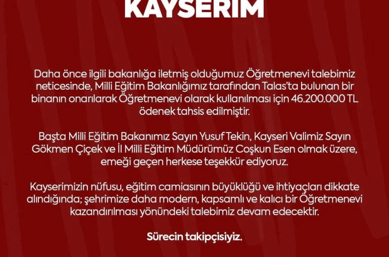 MHP’li Ersoy’dan Kayseri’ye ‘öğretmenevi’ müjdesi 