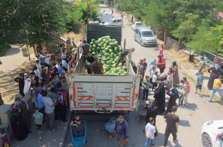 Muş karpuzu 8 mahallede vatandaşlara ücretsiz dağıtıldı 