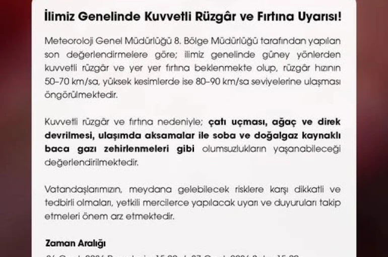 Niğde Valiliği uyardı: Kuvvetli rüzgar ve fırtına bekleniyor