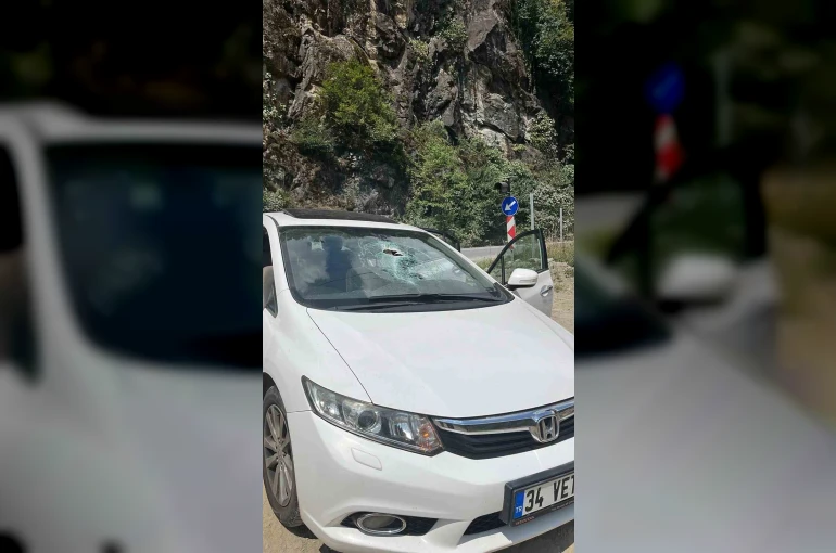 Rize’de otomobilin üzerine kaya düştü: 1 yaralı