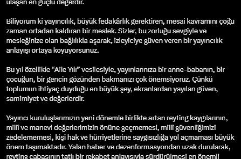 RTÜK Başkanı Şahin: "Reyting çabasının tatlı bir rekabet anlayışıyla sürdürülmesi en önemli temennimizdir" 