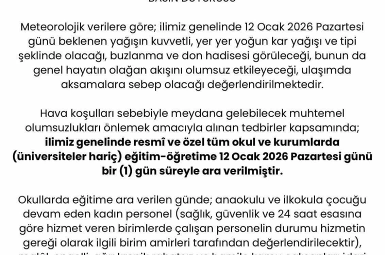 Sakarya’da eğitime kar tatili