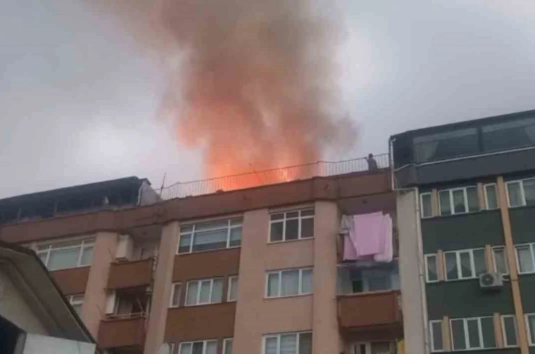 Samsun’da 9 katlı binanın çatı katında yangın
