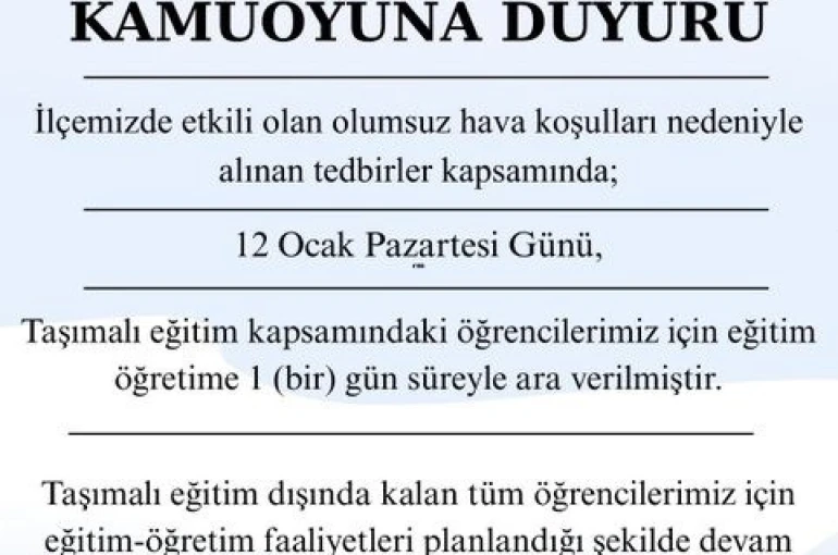 Şarköy’de taşımalı eğitime bir gün ara verildi 