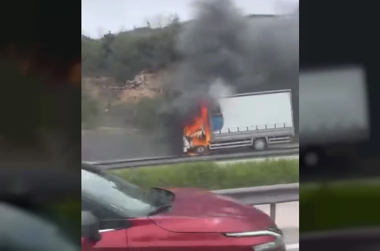 Seyir halindeki kamyon, alev alev yandı 