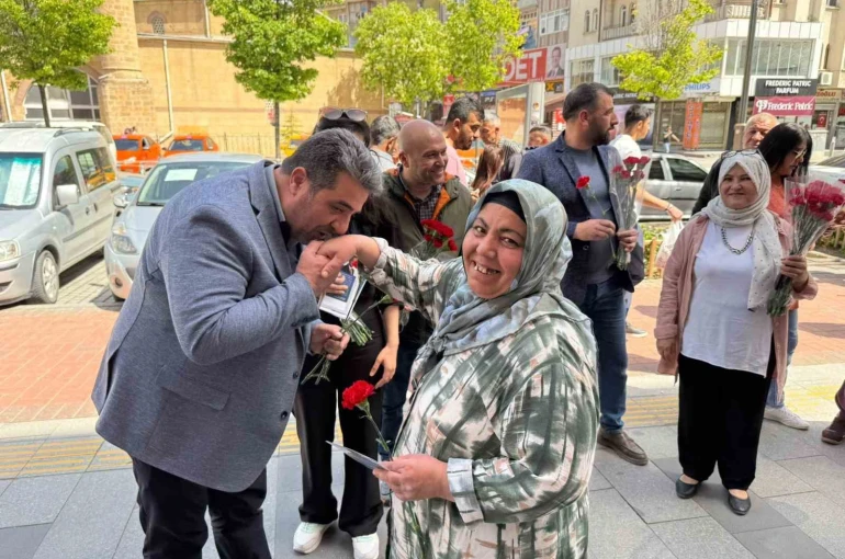 Sokaklardaki annelere karanfil dağıttılar 
