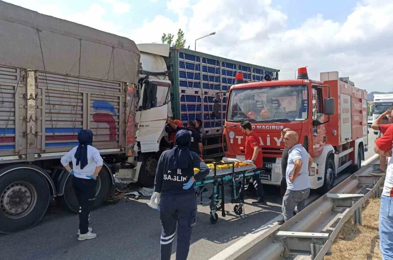 Tavuk yüklü tır, önündeki kamyona çarptı: 2 yaralı