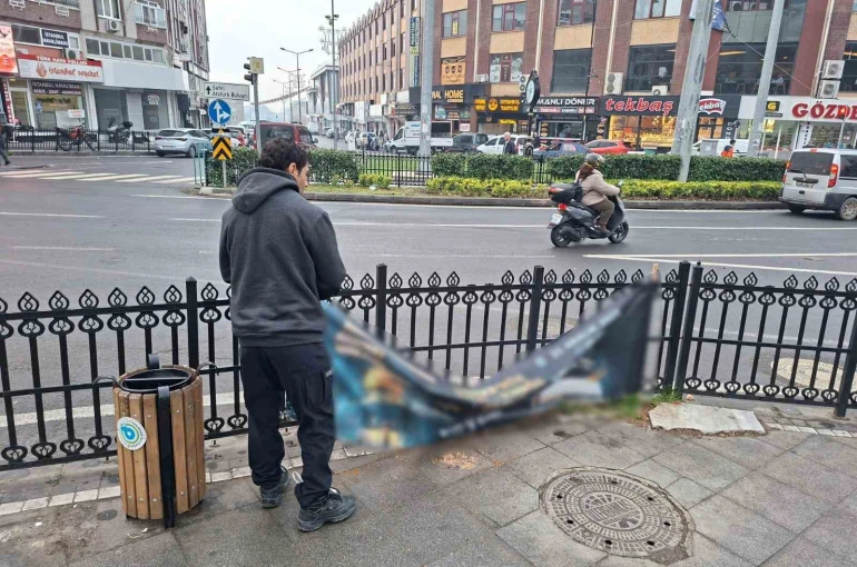 Tekirdağ’da zabıta ekiplerinden izinsiz afiş reklamlara denetim 