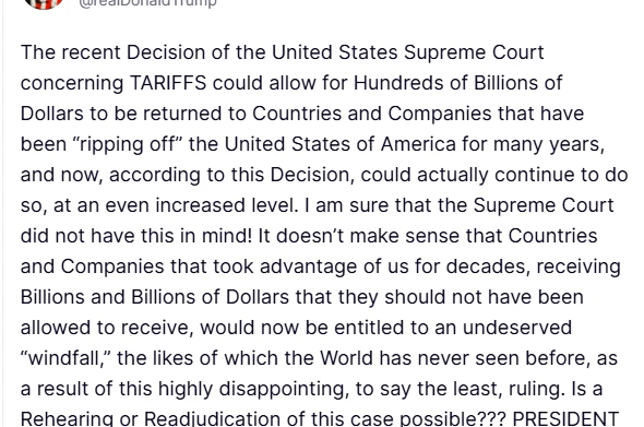 Trump, ABD Yüksek Mahkemesi’ni gümrük vergisi kararını gözden geçirmeye çağırdı
