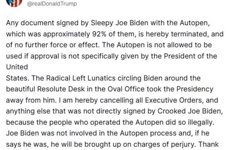 Trump, Selefi Biden’ın kendisi tarafından imzalanmadığını öne sürdüğü tüm başkanlık kararnamelerini iptal etti