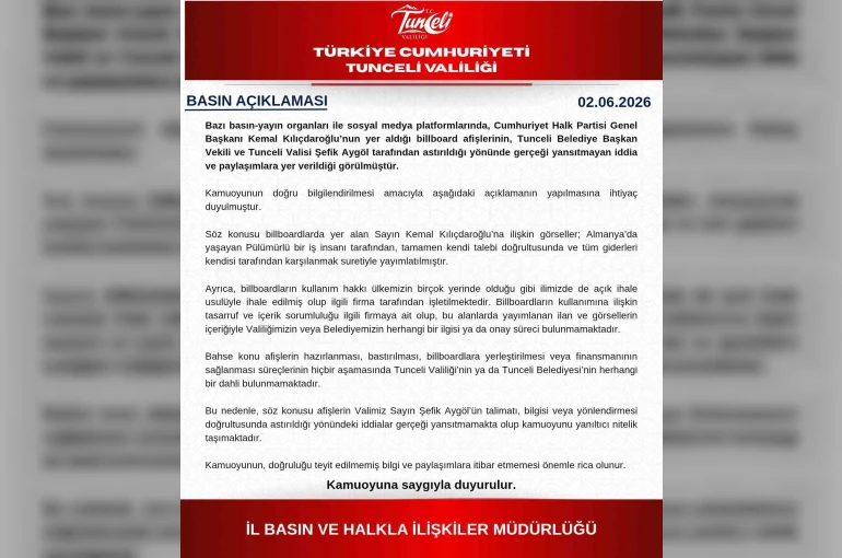 Tunceli Valiliğinden afiş açıklaması 