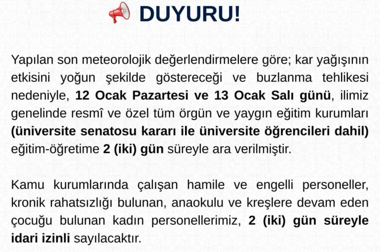 Tunceli’de eğitime 2 gün ara