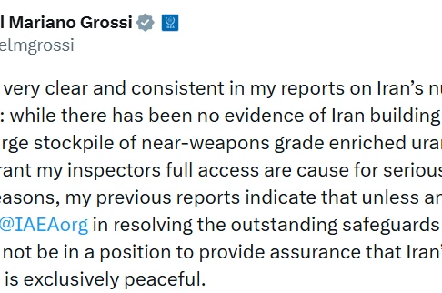 UAEA Başkanı Grossi, İran’ın nükleer bomba ürettiğine dair bir kanıtın bulunmadığını yineledi 