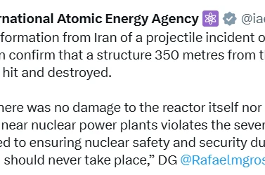 UAEA, İran’daki Buşehr Nükleer Santrali reaktörünün yakınına füze isabet ettiğini doğruladı 