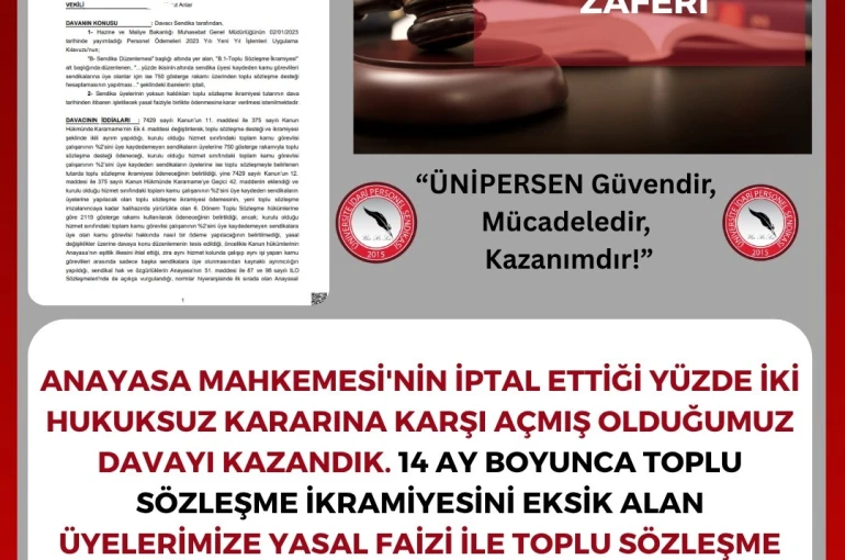 ÜNİPERSEN açtığı davayı kazandı, toplu sözleşme ikramiyesini eksik alan kamu görevlilerine ödeme yapılacak