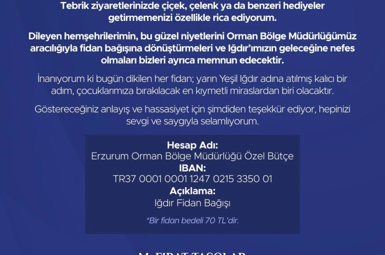 Vali Taşolar’dan tebrikler için anlamlı çağrı: "Çiçek yerine fidan bağışı" 