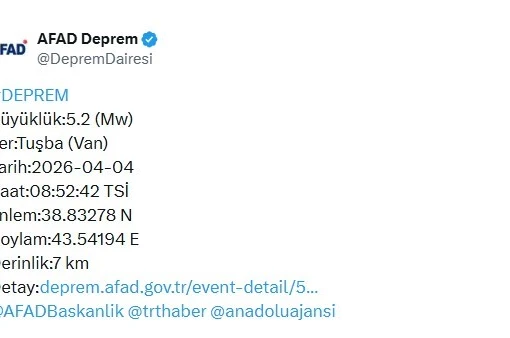 Van’da 5.2 büyüklüğünde deprem 