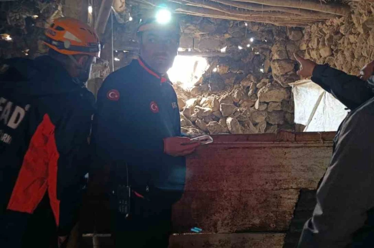 Van’daki depremde bir ahırın duvarı çöktü 