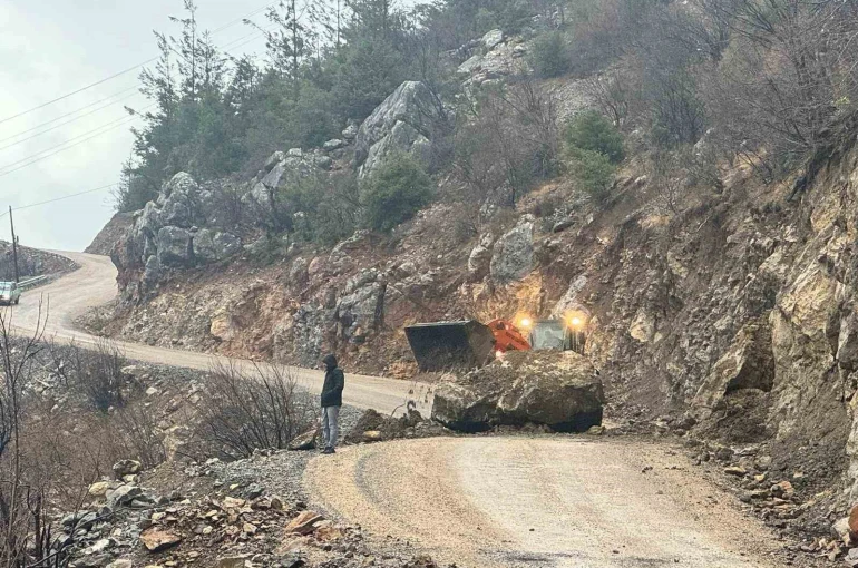 Yamaçtan kopan kaya yola düştü