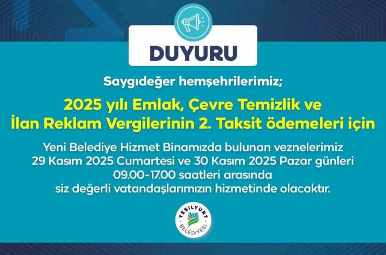 Yeşilyurt Belediye vezneleri, hafta sonu hizmet verecek 